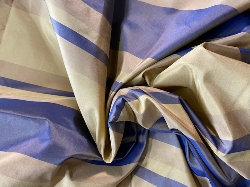 NEW Anabella's 100% Silk Taffeta Fabric with Periwinkle and Ecru Stripes - Fancy Styles Fabric Pierre Frey Lee Jofa Brunschwig & Fils
