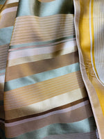 NEW Queen Genevieve 100% Silk Taffeta Fabric with Satin Ribbon Stripes in Brown, Gold, and Turquoise Blue - Fancy Styles Fabric Pierre Frey Lee Jofa Brunschwig & Fils
