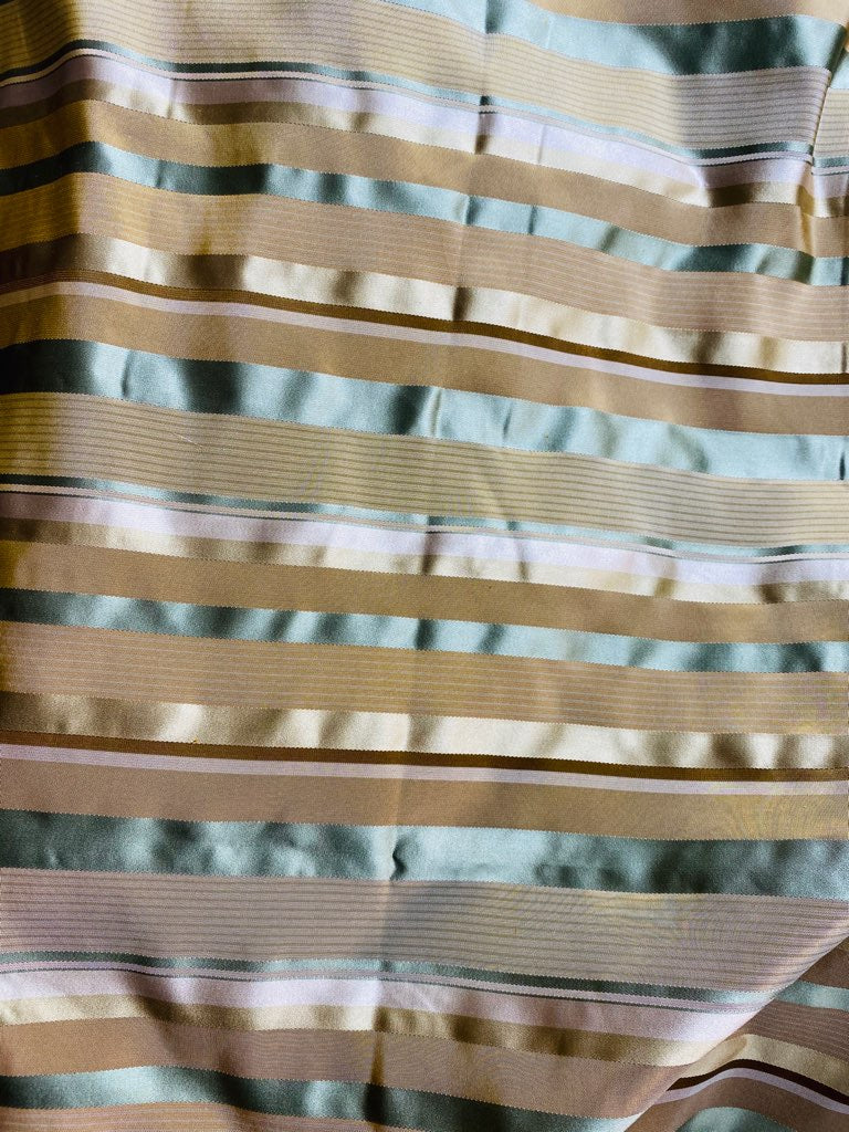 NEW Queen Genevieve 100% Silk Taffeta Fabric with Satin Ribbon Stripes in Brown, Gold, and Turquoise Blue - Fancy Styles Fabric Pierre Frey Lee Jofa Brunschwig & Fils