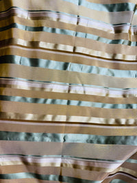 NEW Queen Genevieve 100% Silk Taffeta Fabric with Satin Ribbon Stripes in Brown, Gold, and Turquoise Blue - Fancy Styles Fabric Pierre Frey Lee Jofa Brunschwig & Fils