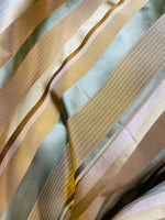 NEW Queen Genevieve 100% Silk Taffeta Fabric with Satin Ribbon Stripes in Brown, Gold, and Turquoise Blue - Fancy Styles Fabric Pierre Frey Lee Jofa Brunschwig & Fils