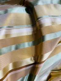 NEW Queen Genevieve 100% Silk Taffeta Fabric with Satin Ribbon Stripes in Brown, Gold, and Turquoise Blue - Fancy Styles Fabric Pierre Frey Lee Jofa Brunschwig & Fils