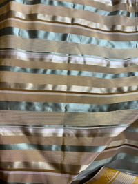 NEW Queen Genevieve 100% Silk Taffeta Fabric with Satin Ribbon Stripes in Brown, Gold, and Turquoise Blue - Fancy Styles Fabric Pierre Frey Lee Jofa Brunschwig & Fils