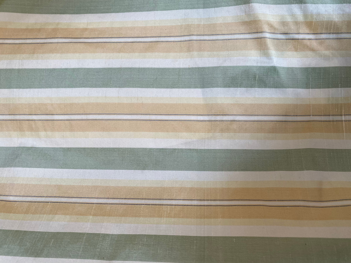 NEW Count Winston 100% Silk Taffeta Striped Sage Green, Ivory, & Yellow Fabric - Fancy Styles Fabric Pierre Frey Lee Jofa Brunschwig & Fils