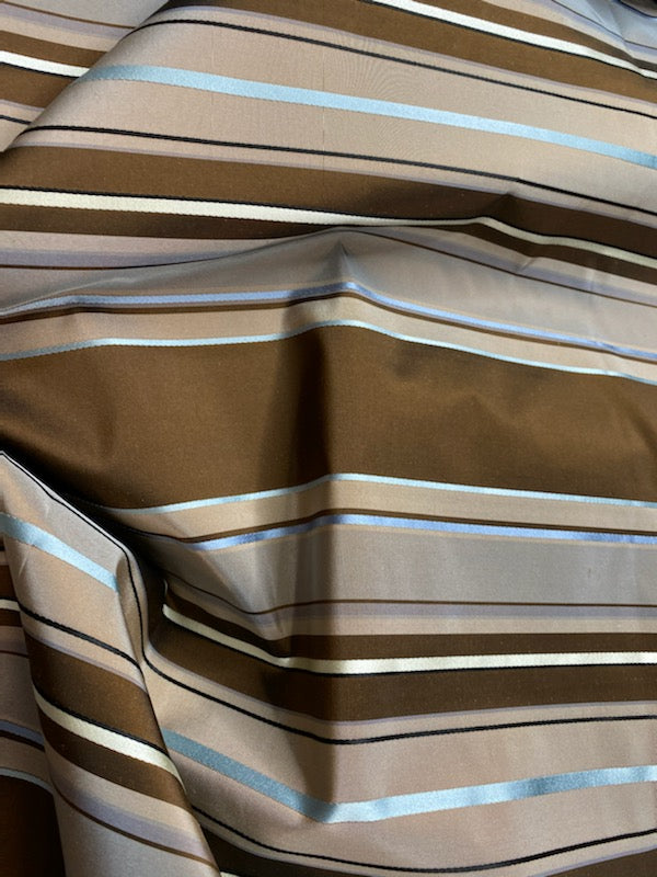 NEW Prince Francis 100% Silk Taffeta Fabric with Brown and Turquoise Blue Stripes - Fancy Styles Fabric Pierre Frey Lee Jofa Brunschwig & Fils