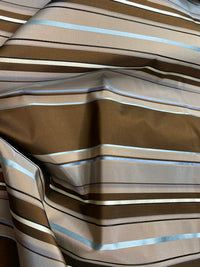 NEW Prince Francis 100% Silk Taffeta Fabric with Brown and Turquoise Blue Stripes - Fancy Styles Fabric Pierre Frey Lee Jofa Brunschwig & Fils