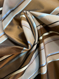 NEW Prince Francis 100% Silk Taffeta Fabric with Brown and Turquoise Blue Stripes - Fancy Styles Fabric Pierre Frey Lee Jofa Brunschwig & Fils