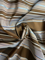 NEW Prince Francis 100% Silk Taffeta Fabric with Brown and Turquoise Blue Stripes - Fancy Styles Fabric Pierre Frey Lee Jofa Brunschwig & Fils