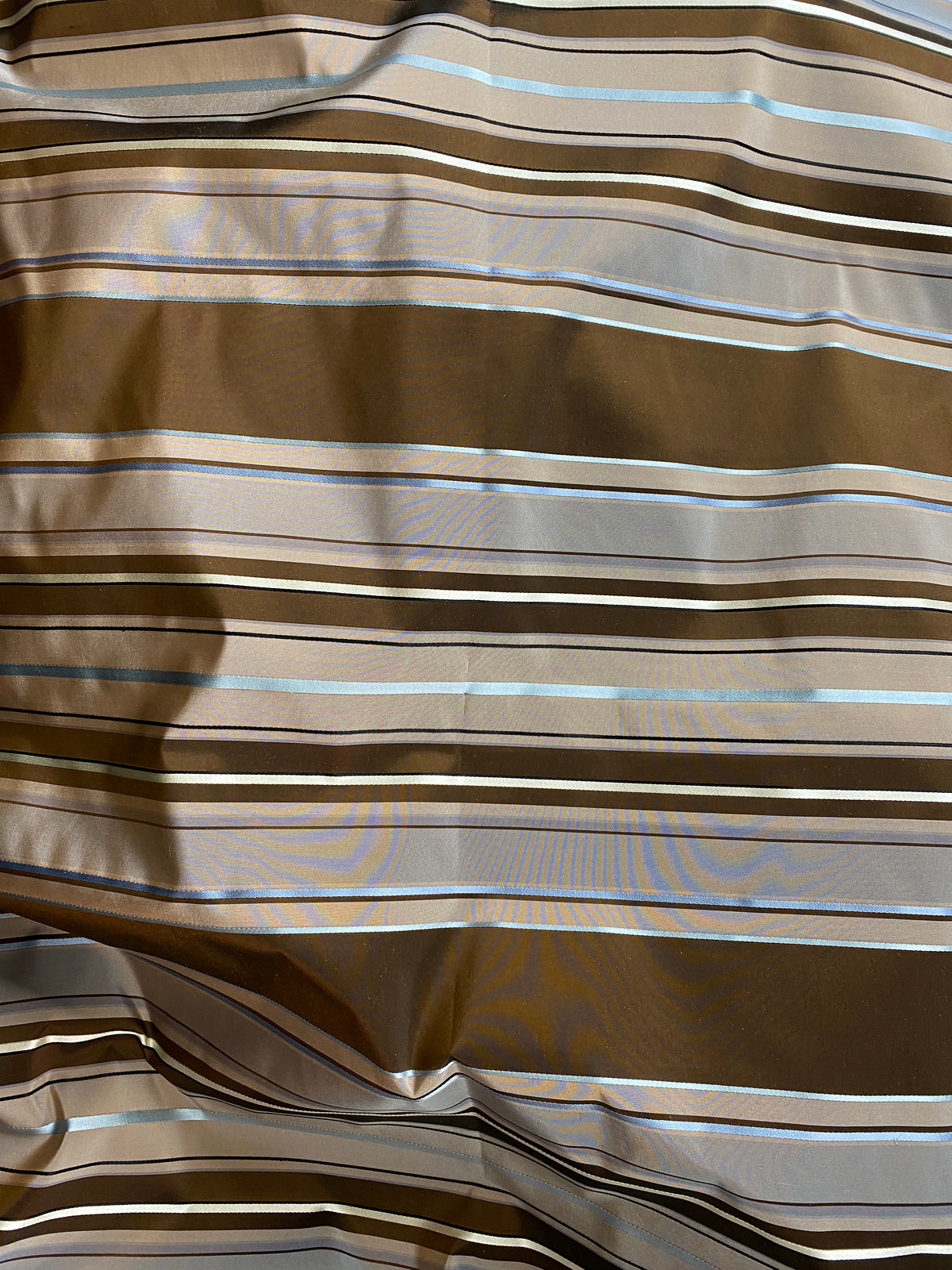 NEW Prince Francis 100% Silk Taffeta Fabric with Brown and Turquoise Blue Stripes - Fancy Styles Fabric Pierre Frey Lee Jofa Brunschwig & Fils