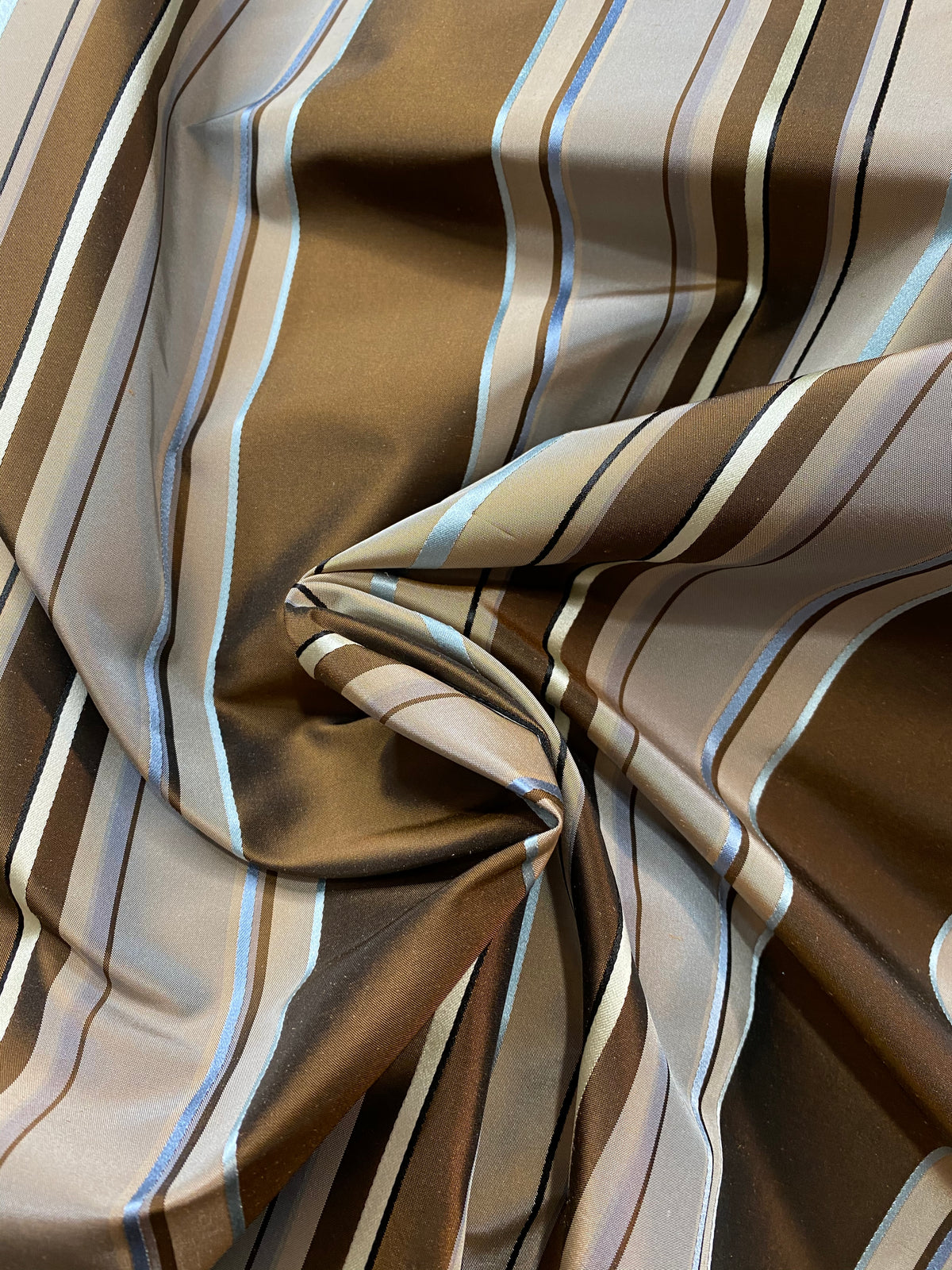 NEW Prince Francis 100% Silk Taffeta Fabric with Brown and Turquoise Blue Stripes - Fancy Styles Fabric Pierre Frey Lee Jofa Brunschwig & Fils