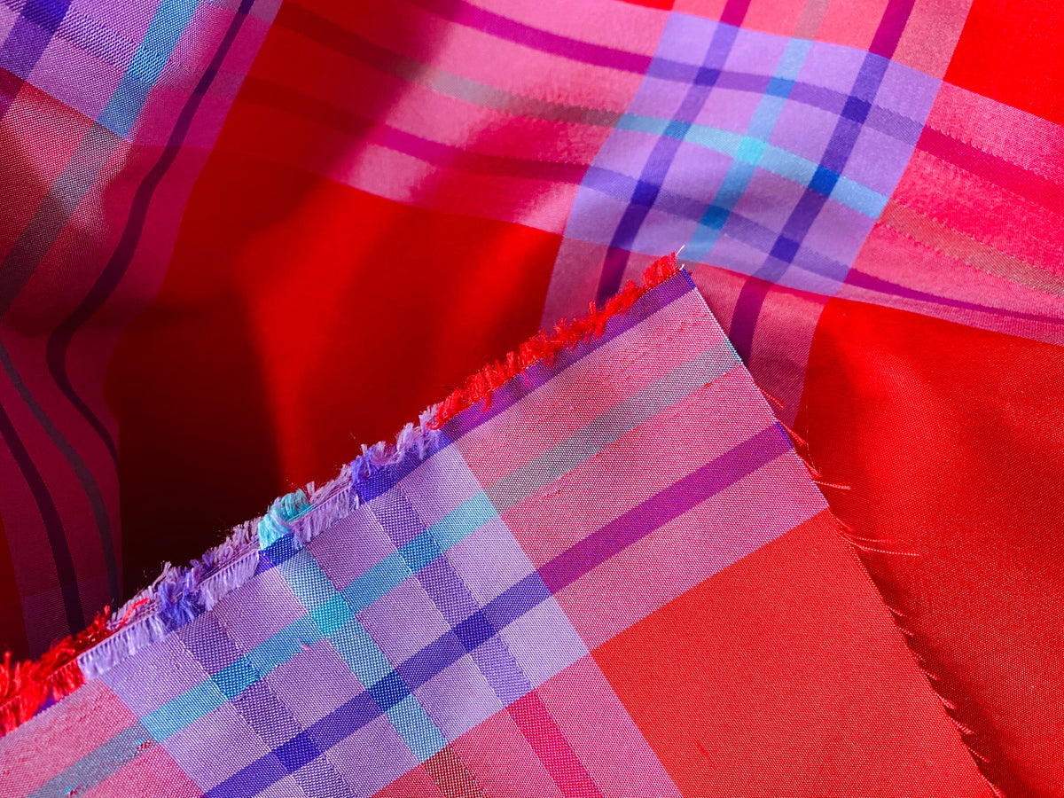 NEW Lady Alexandra 100% Silk Taffeta Red and Purple Plaid Tartan Fabric - Fancy Styles Fabric Pierre Frey Lee Jofa Brunschwig & Fils