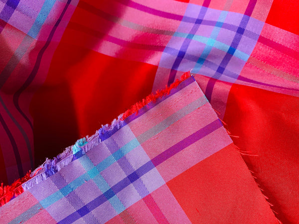 NEW Lady Alexandra 100% Silk Taffeta Red and Purple Plaid Tartan Fabric - Fancy Styles Fabric Pierre Frey Lee Jofa Brunschwig & Fils