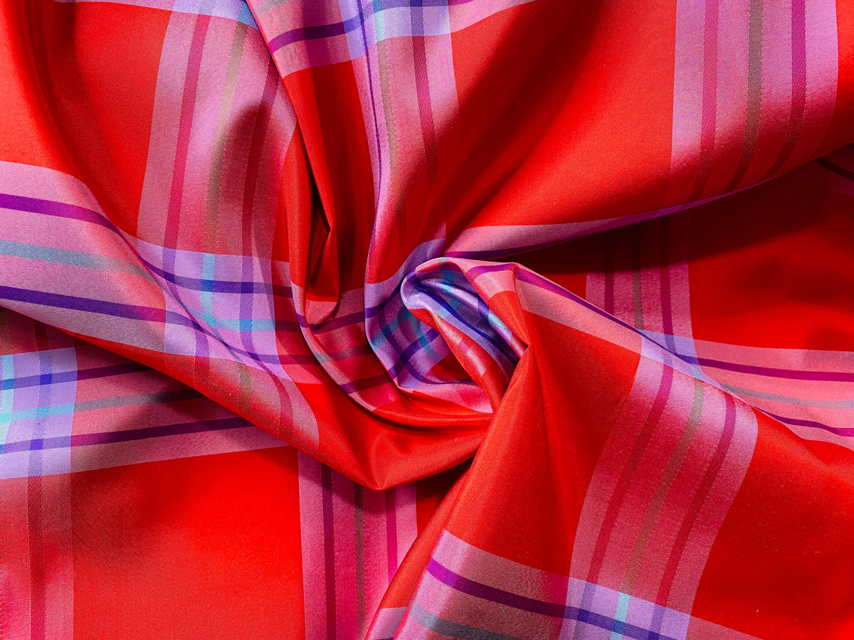 NEW Lady Alexandra 100% Silk Taffeta Red and Purple Plaid Tartan Fabric - Fancy Styles Fabric Pierre Frey Lee Jofa Brunschwig & Fils