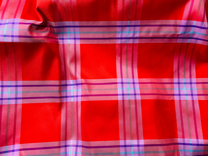NEW Lady Alexandra 100% Silk Taffeta Red and Purple Plaid Tartan Fabric