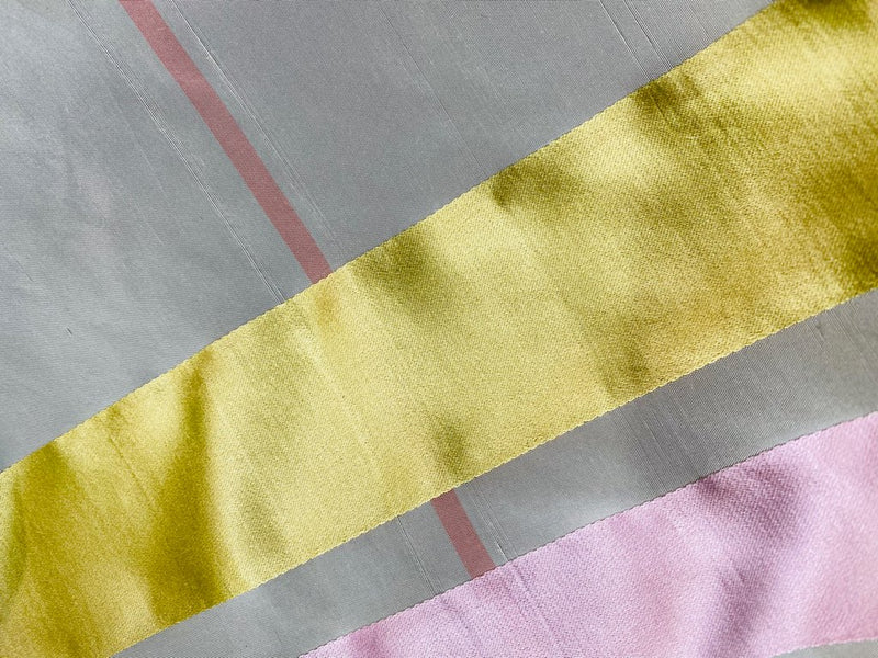 NEW Duchess Philippa 100% Silk Taffeta Plaid Tartan with Satin Ribbon Stripes in Light Blue, Lavender, Salmon, and Pink - Fancy Styles Fabric Pierre Frey Lee Jofa Brunschwig & Fils