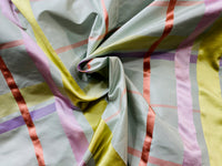NEW Duchess Philippa 100% Silk Taffeta Plaid Tartan with Satin Ribbon Stripes in Light Blue, Lavender, Salmon, and Pink - Fancy Styles Fabric Pierre Frey Lee Jofa Brunschwig & Fils