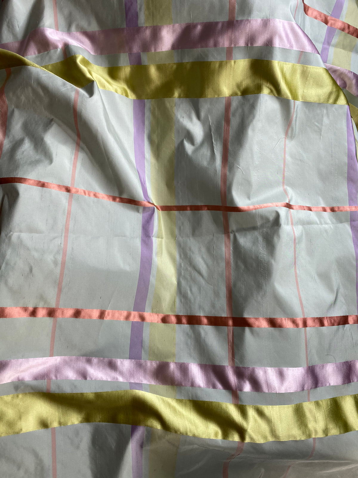 NEW Duchess Philippa 100% Silk Taffeta Plaid Tartan with Satin Ribbon Stripes in Light Blue, Lavender, Salmon, and Pink - Fancy Styles Fabric Pierre Frey Lee Jofa Brunschwig & Fils
