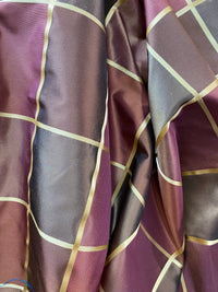 NEW Contessa Lucia 100% Silk Taffeta Plaid Tartan Berry and Gold Fabric - Fancy Styles Fabric Pierre Frey Lee Jofa Brunschwig & Fils