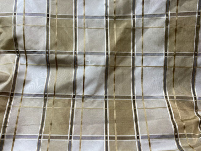 NEW Lady Beatrice 100% Silk Taffeta Plaid Tartan Satin Ribbon Striped Fabric in Gold and Cream - Fancy Styles Fabric Pierre Frey Lee Jofa Brunschwig & Fils