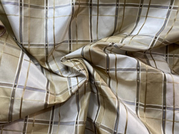 NEW Lady Beatrice 100% Silk Taffeta Plaid Tartan Satin Ribbon Striped Fabric in Gold and Cream - Fancy Styles Fabric Pierre Frey Lee Jofa Brunschwig & Fils