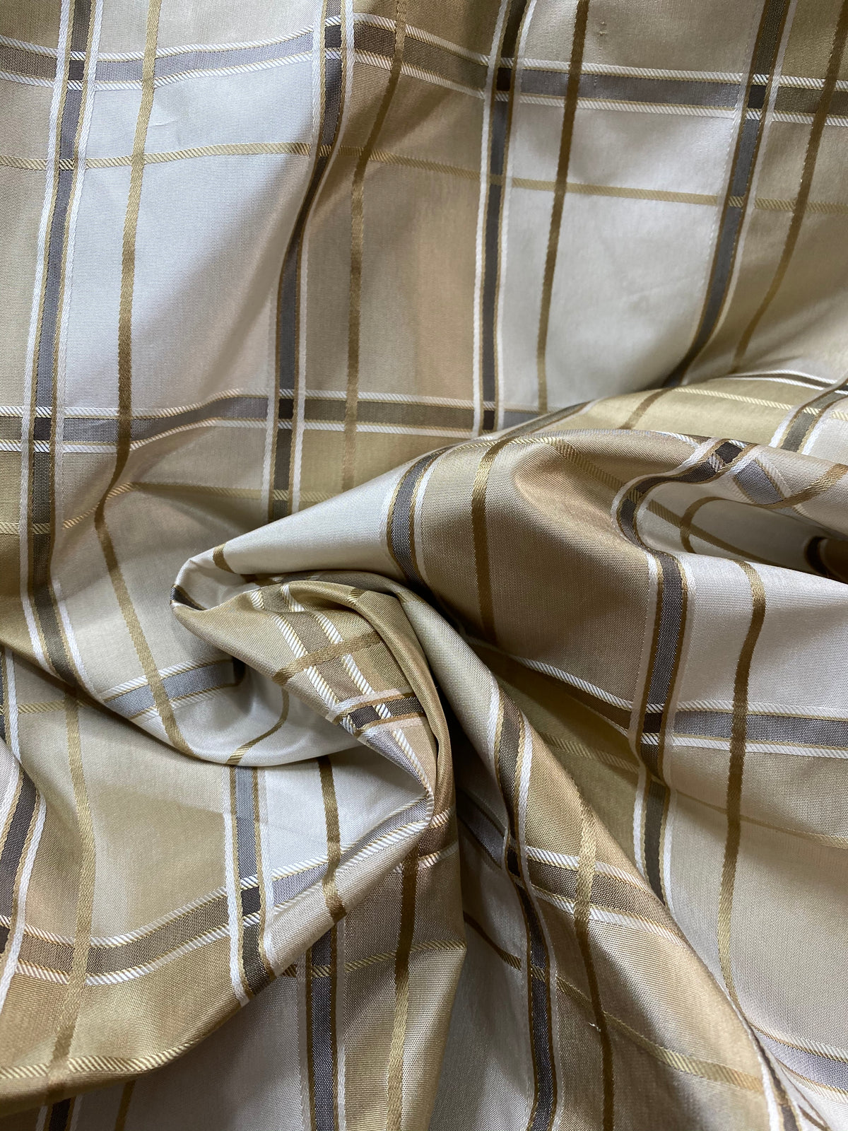 NEW Lady Beatrice 100% Silk Taffeta Plaid Tartan Satin Ribbon Striped Fabric in Gold and Cream - Fancy Styles Fabric Pierre Frey Lee Jofa Brunschwig & Fils