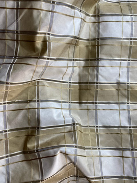 NEW Lady Beatrice 100% Silk Taffeta Plaid Tartan Satin Ribbon Striped Fabric in Gold and Cream - Fancy Styles Fabric Pierre Frey Lee Jofa Brunschwig & Fils