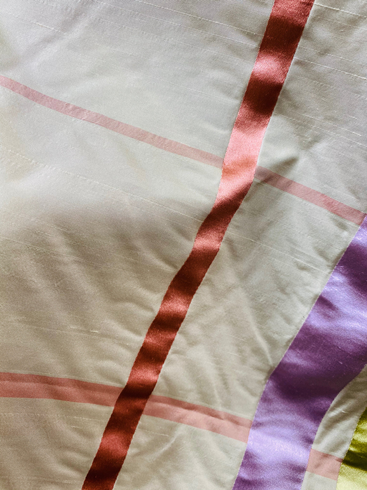 NEW Duchess Philippa 100% Silk Taffeta Plaid Tartan with Satin Ribbon Stripes in Light Blue, Lavender, Salmon, and Pink - Fancy Styles Fabric Pierre Frey Lee Jofa Brunschwig & Fils