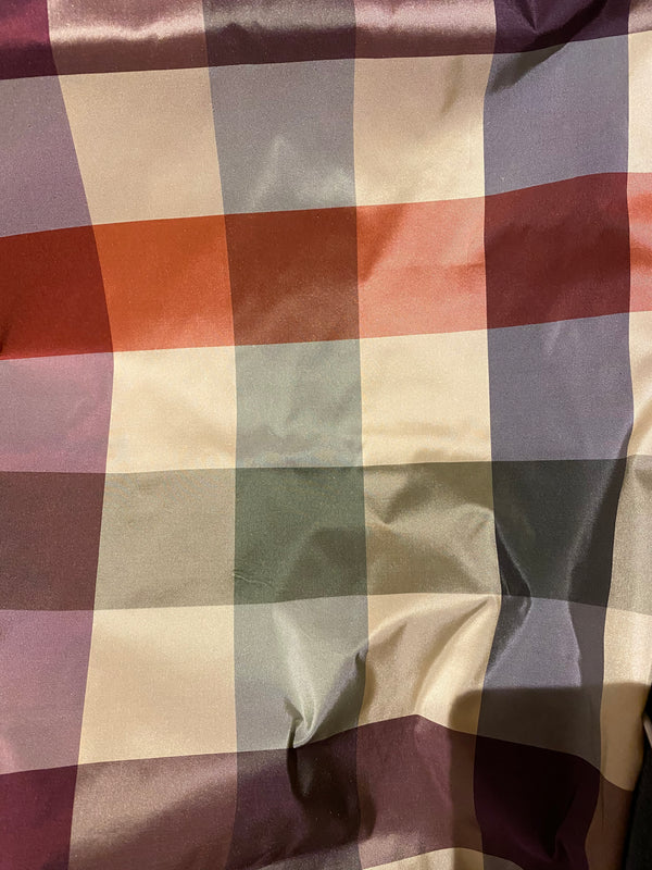 New Lady Emma 100% Silk Taffeta Plaid Tartan Check Autumn Rainbow Fabric - Fancy Styles Fabric Pierre Frey Lee Jofa Brunschwig & Fils