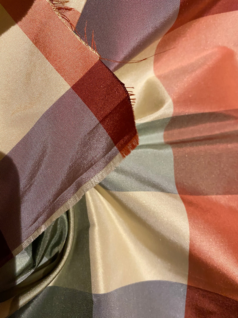 New Lady Emma 100% Silk Taffeta Plaid Tartan Check Autumn Rainbow Fabric - Fancy Styles Fabric Pierre Frey Lee Jofa Brunschwig & Fils