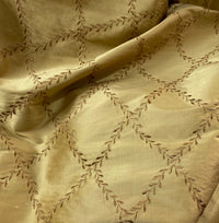 NEW Queen Mary 100% Silk Dupioni Fabric with Diamond Leaf Motif in Gold - Fancy Styles Fabric Pierre Frey Lee Jofa Brunschwig & Fils