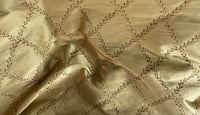 NEW Queen Mary 100% Silk Dupioni Fabric with Diamond Leaf Motif in Gold - Fancy Styles Fabric Pierre Frey Lee Jofa Brunschwig & Fils