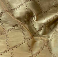 NEW Queen Mary 100% Silk Dupioni Fabric with Diamond Leaf Motif in Gold - Fancy Styles Fabric Pierre Frey Lee Jofa Brunschwig & Fils