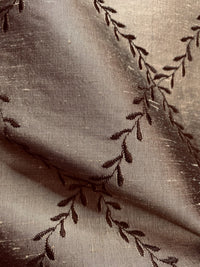 NEW Queen Mary 100% Silk Dupioni Fabric with Diamond Leaf Motif in Pewter - Fancy Styles Fabric Pierre Frey Lee Jofa Brunschwig & Fils