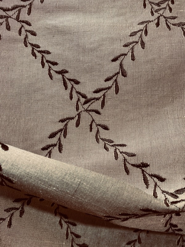 NEW Queen Mary 100% Silk Dupioni Fabric with Diamond Leaf Motif in Pewter - Fancy Styles Fabric Pierre Frey Lee Jofa Brunschwig & Fils