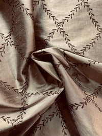 NEW Queen Mary 100% Silk Dupioni Fabric with Diamond Leaf Motif in Pewter - Fancy Styles Fabric Pierre Frey Lee Jofa Brunschwig & Fils