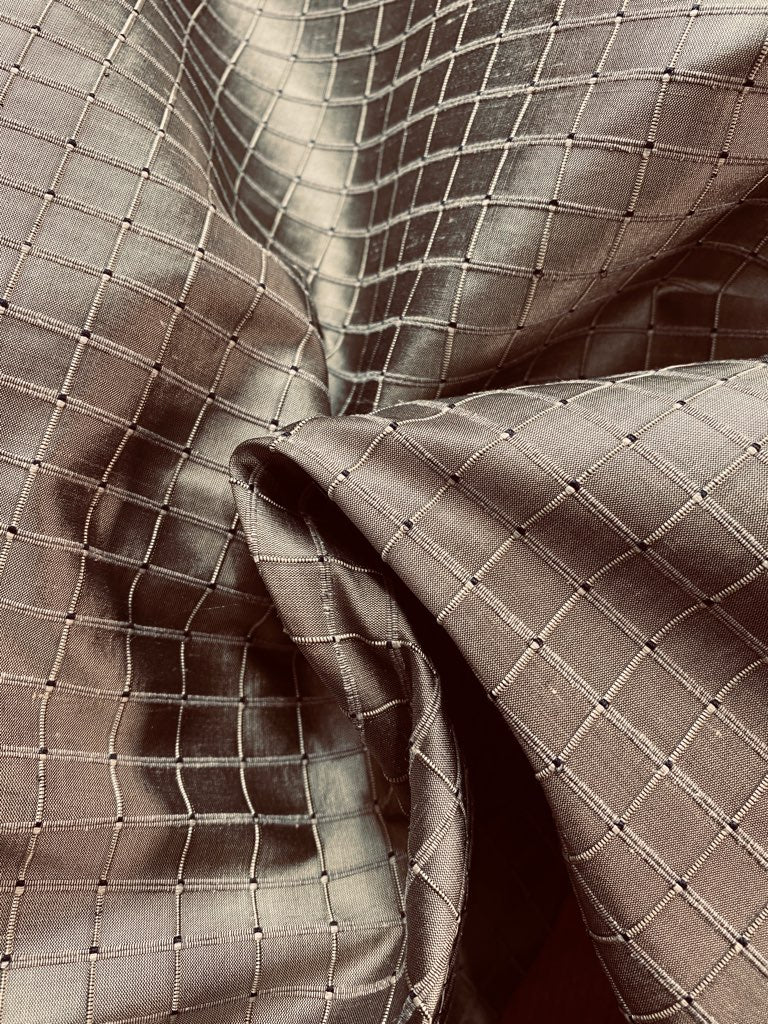 NEW Lady Victoria 100% Silk Dupioni Rectangle Motif in Pewter - Fancy Styles Fabric Pierre Frey Lee Jofa Brunschwig & Fils