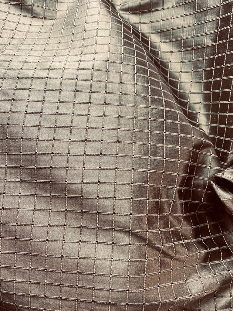 NEW Lady Victoria 100% Silk Dupioni Rectangle Motif in Pewter - Fancy Styles Fabric Pierre Frey Lee Jofa Brunschwig & Fils