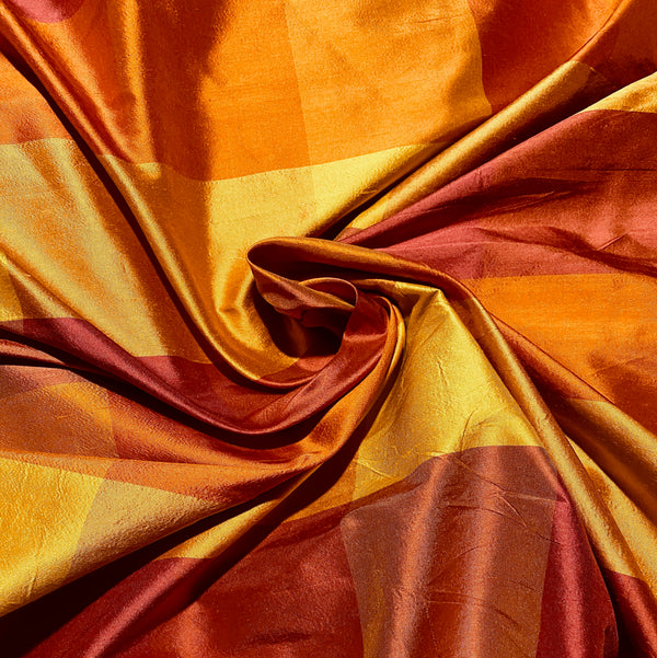 NEW Lady Harper 100% Silk Habotai Checkered Plaid Fabric in Red, Orange, and Yellow - Fancy Styles Fabric Pierre Frey Lee Jofa Brunschwig & Fils