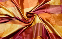 NEW Lady Harper 100% Silk Habotai Checkered Plaid Fabric in Red, Orange, and Yellow - Fancy Styles Fabric Pierre Frey Lee Jofa Brunschwig & Fils