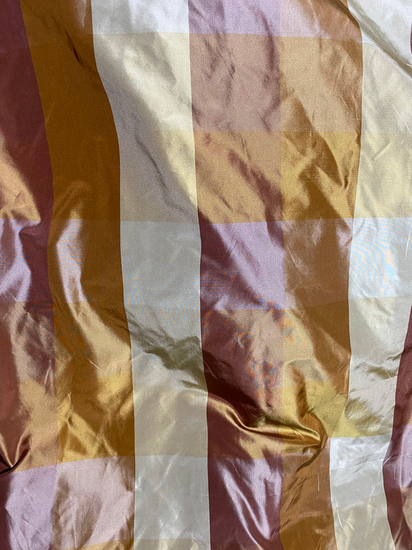 NEW Lady Melissa 100% Silk Taffeta Checkered Plaid Fabric in Dark Red, Cream, and Yellow - Fancy Styles Fabric Pierre Frey Lee Jofa Brunschwig & Fils