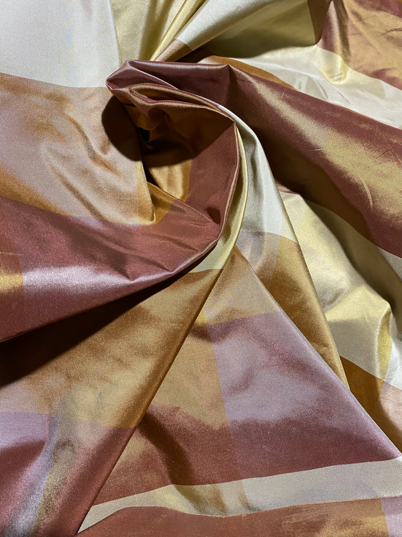 NEW Lady Melissa 100% Silk Taffeta Checkered Plaid Fabric in Dark Red, Cream, and Yellow - Fancy Styles Fabric Pierre Frey Lee Jofa Brunschwig & Fils