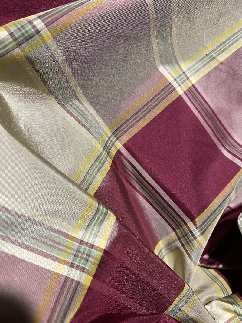 NEW Miss Dorothy 100% Silk Taffeta Plaid Tartan Fabric in White Cream and Burgundy Red - Fancy Styles Fabric Pierre Frey Lee Jofa Brunschwig & Fils