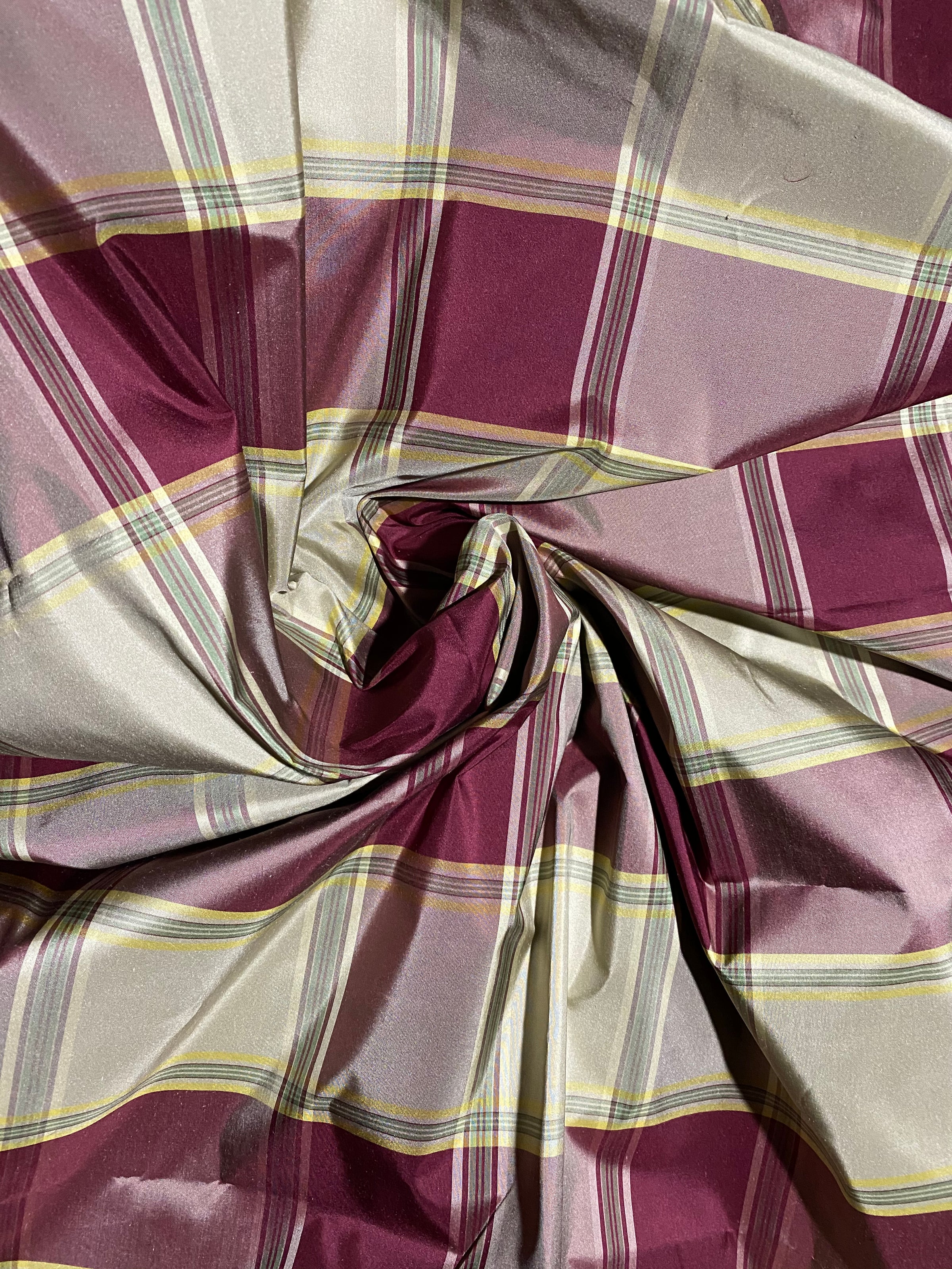 NEW Miss Dorothy 100% Silk Taffeta Plaid Tartan Fabric in White Cream and  Burgundy Red SB_6_22