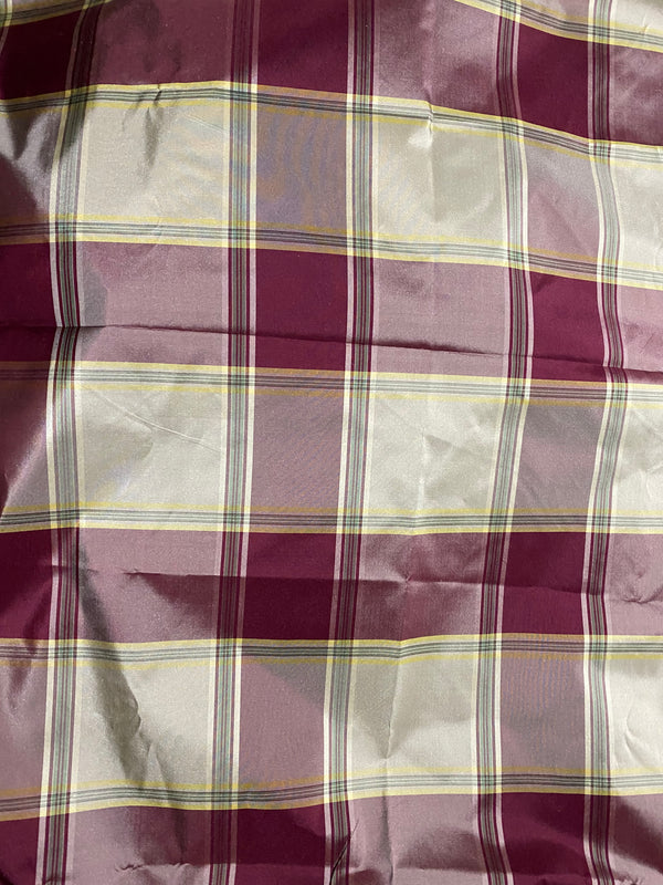 NEW Miss Dorothy 100% Silk Taffeta Plaid Tartan Fabric in White Cream and Burgundy Red - Fancy Styles Fabric Pierre Frey Lee Jofa Brunschwig & Fils