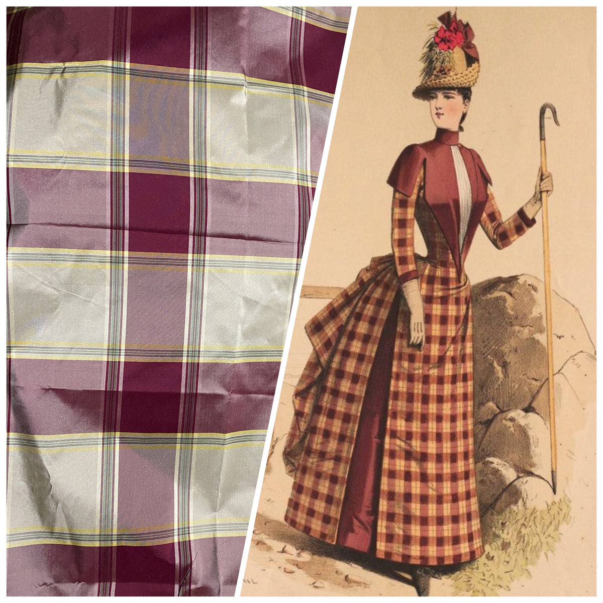 NEW Miss Dorothy 100% Silk Taffeta Plaid Tartan Fabric in White Cream and Burgundy Red - Fancy Styles Fabric Pierre Frey Lee Jofa Brunschwig & Fils