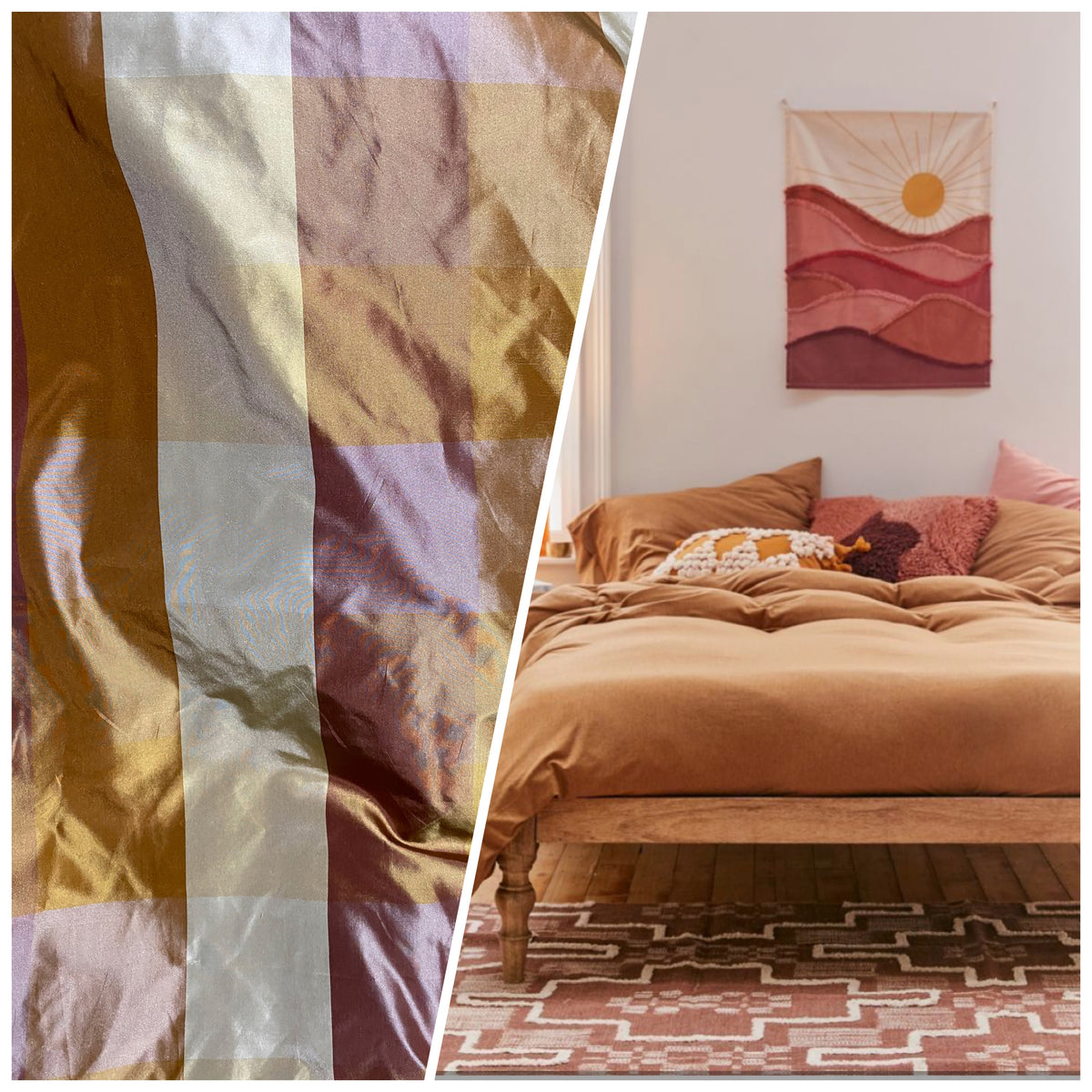 NEW Lady Melissa 100% Silk Taffeta Checkered Plaid Fabric in Dark Red, Cream, and Yellow - Fancy Styles Fabric Pierre Frey Lee Jofa Brunschwig & Fils