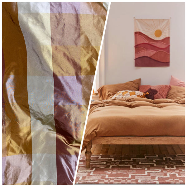 NEW Lady Melissa 100% Silk Taffeta Checkered Plaid Fabric in Dark Red, Cream, and Yellow - Fancy Styles Fabric Pierre Frey Lee Jofa Brunschwig & Fils