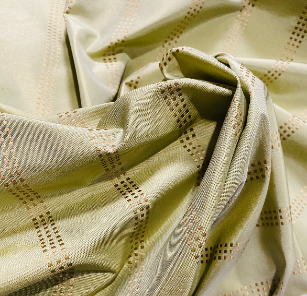 NEW! Lady Amalie 100% Silk Taffeta Fabric - Light Dusty Pistachio Green with Gold Dot Stripes - Fancy Styles Fabric Pierre Frey Lee Jofa Brunschwig & Fils