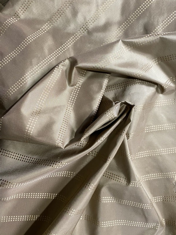 NEW! Lady Amalie 100% Silk Taffeta Fabric - Taupe Gray with Gold Dot Stripes - Fancy Styles Fabric Pierre Frey Lee Jofa Brunschwig & Fils