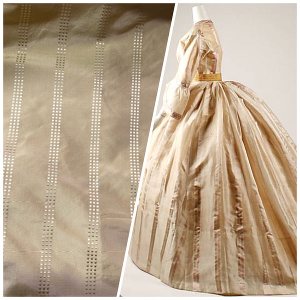 NEW! Lady Amalie 100% Silk Taffeta Fabric - Pale Gold with Gold Dot Stripes - Fancy Styles Fabric Pierre Frey Lee Jofa Brunschwig & Fils